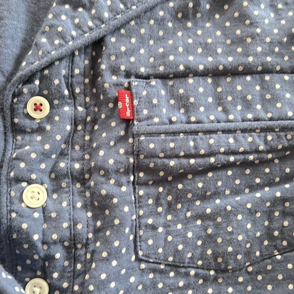 Levis Womens Cotton Shirt Dress M Blue White Polka Dot Collared Chambray Casual - Picture 4 of 9